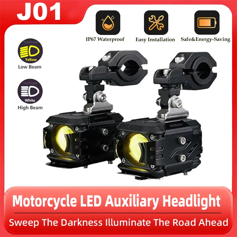 

J01 Motorcycle Auxiliary Front Spotlight Better Heat Dissipation LED Beads Waterproof With Wireless Switch Durable Safe Rides