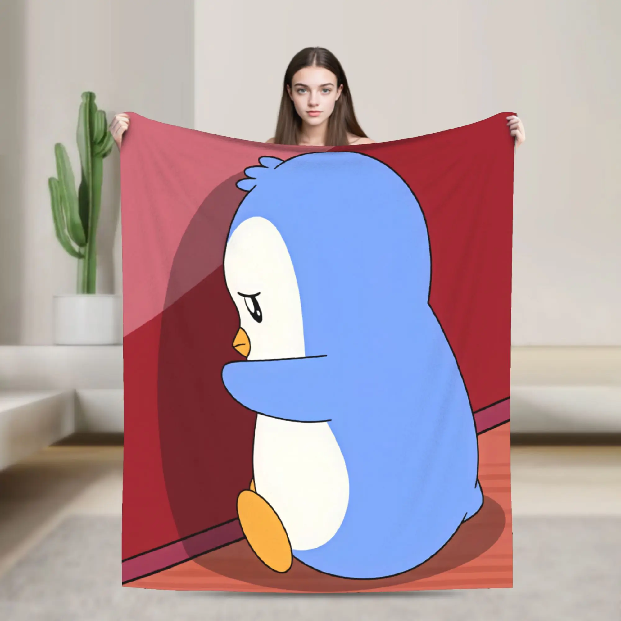P-Pudgy Penguin Blanket  Warm Funny Plush Bedding Throws For Couch Chair Airplane Travel Flannel Bedspread Bed Cover