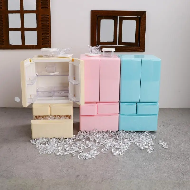 Juego de comida en miniatura, escena de cocina, muebles de bolsillo, modelo 1:12, casa de juegos, juguetes, casa de muñecas, Mini refrigerador de dibujos animados, 1 Juego