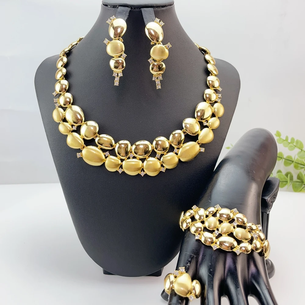 Italian Dubai Simple Style Big Bold Necklace Luxury Quality African Bride Jewelry Set For Women Party Gifts FHK29057