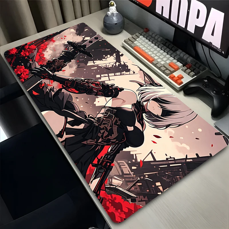 Gamer Extended Mouse Pad N-nier Automata 2b Oversized Anime Desk Mat Notbook Keyboard Pad Gaming Accessories Edge White Mousepad