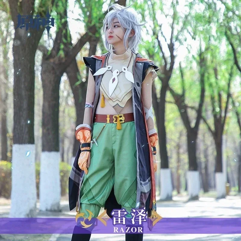 Anime Game Genshin Impact Razor Genshin Cosplay Costume scarpe collana parrucca uniforme Anime Halloween Party Outfit set completo parrucche