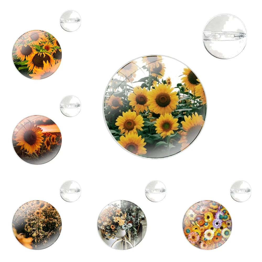 Yellow Sunflower Fields Paintings Pins Badge Metal Brooches For Clothes Backpack Decoration gift