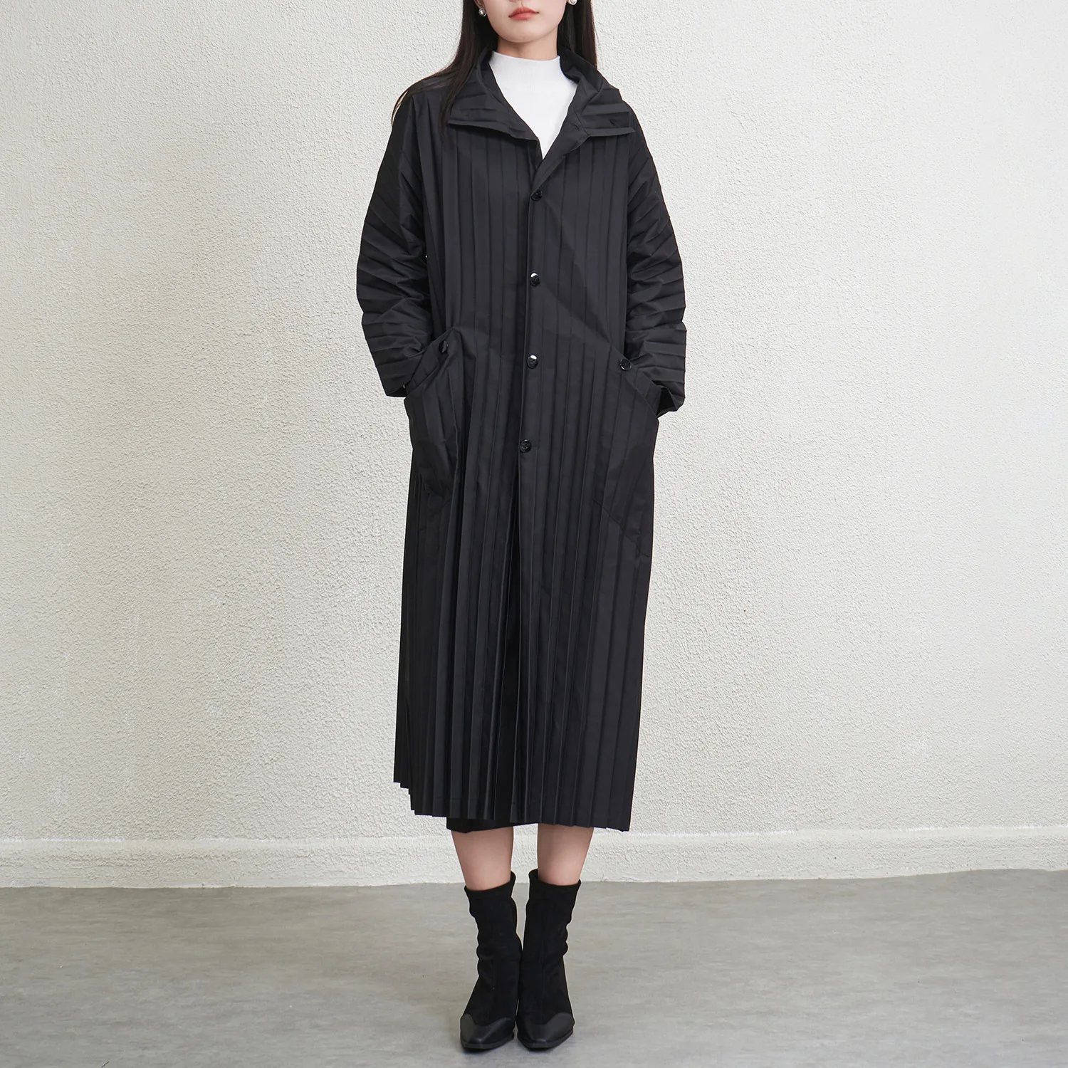 Miyake Trench Coat Jacket Female 2025 Fall Winter New Cardigan Temperament Commuting British Style Medium-length Women's Jacket
