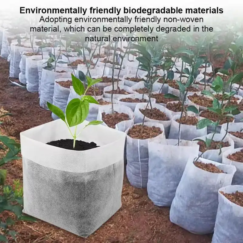 100pcs Non Woven Seedling Bag Biodegradable Nursery Pot for Tree Plant Starters Direct Planting Degradable Garden Container