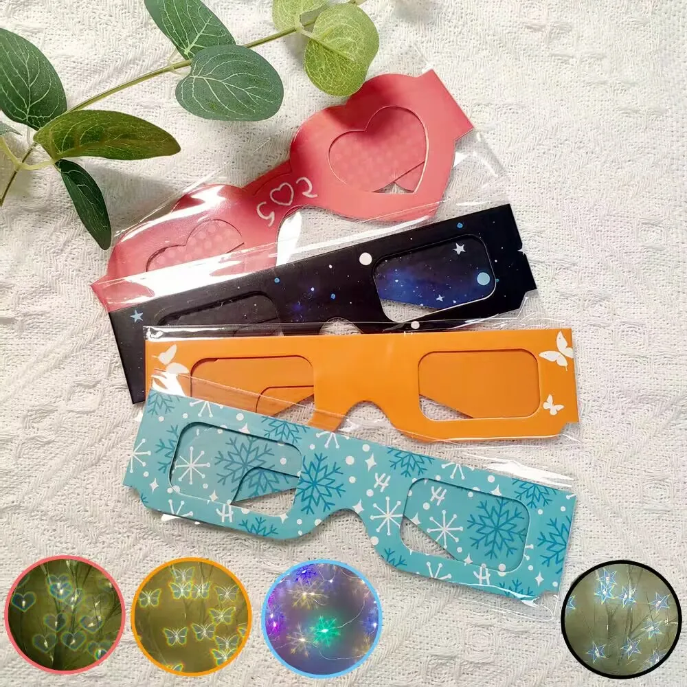 20pcs Orange Paper Frame Butterfly Effect Diffraction Glasses Light Holiday Party Beach Carnival Christmas New Year Gift