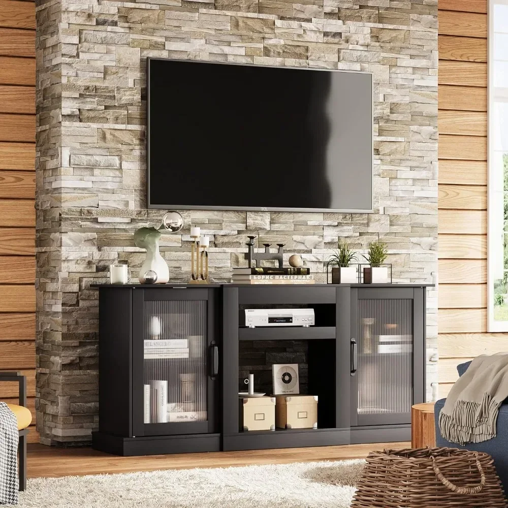 

TV Stand for 65 Inch TV, TV Console Cabinet with Storage, Open Shelves for Living Room and Bedroom, Black TV Stand