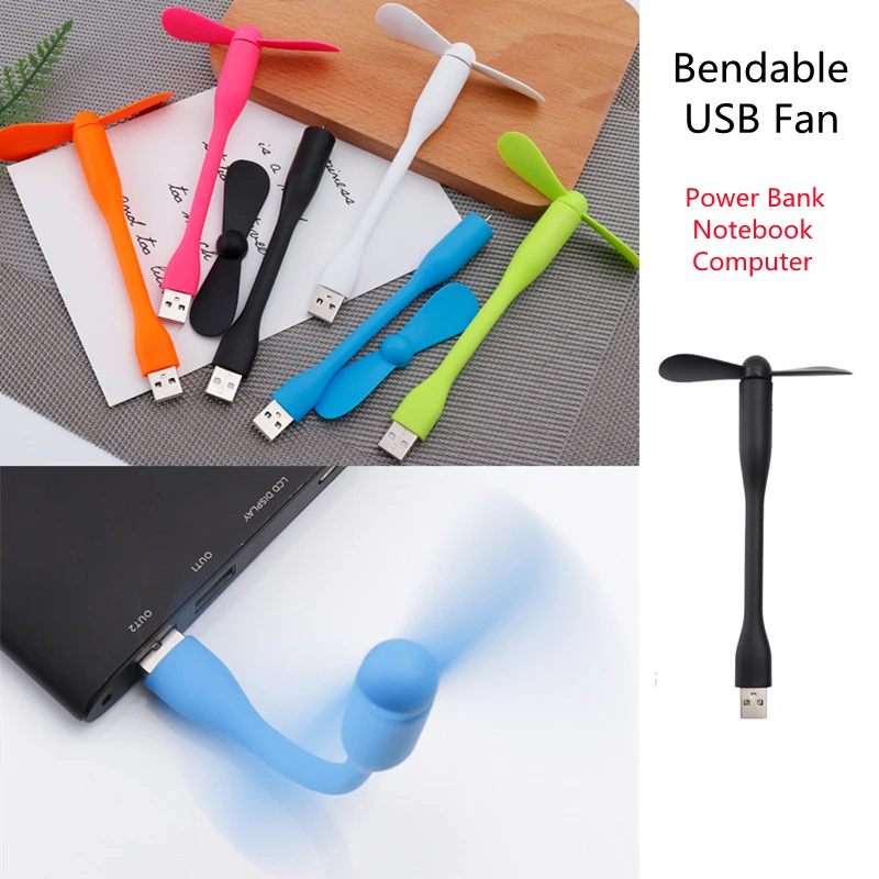 Mini Flexible Bendable USB Fan for Power Bank Laptop PC AC Charger Portable Hand Fan Computer Summer Travel Gadget Dropship