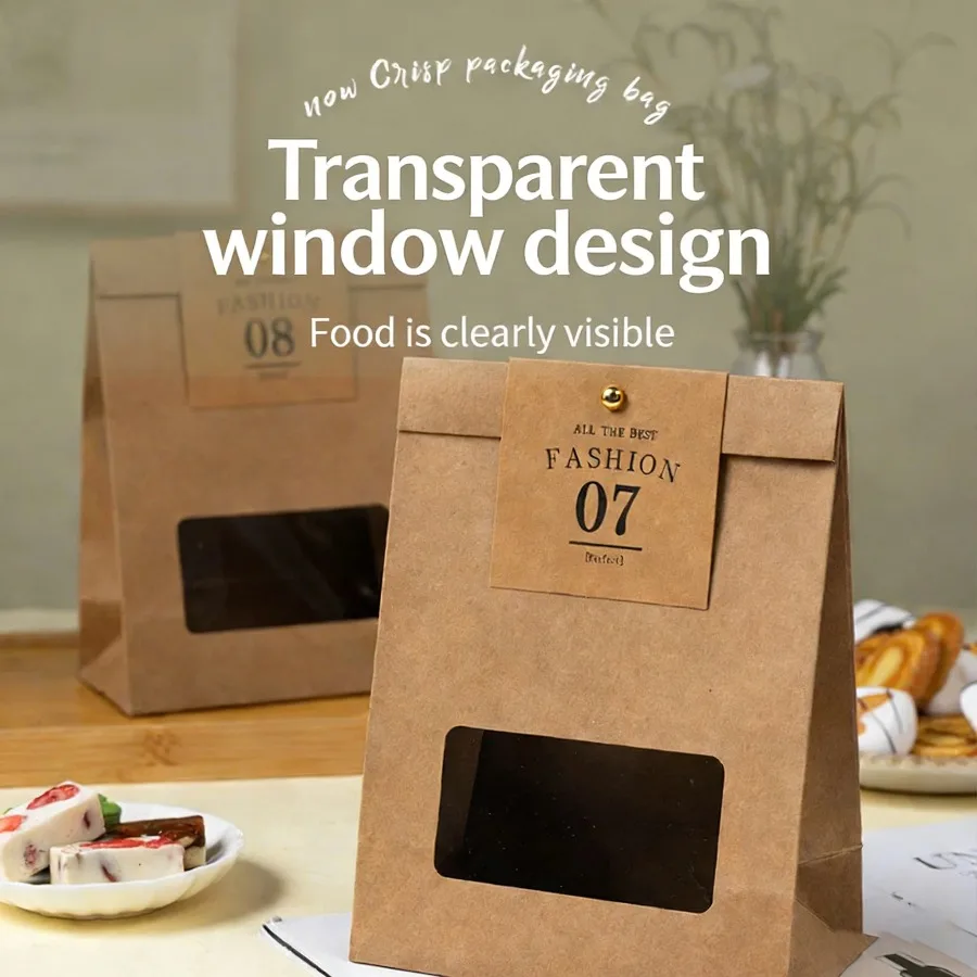 10PCS Stand Up Kraft Paper Pouches Resealable Zipper Snack Bags for Cookies Bread Pastries Coffee - Image 2