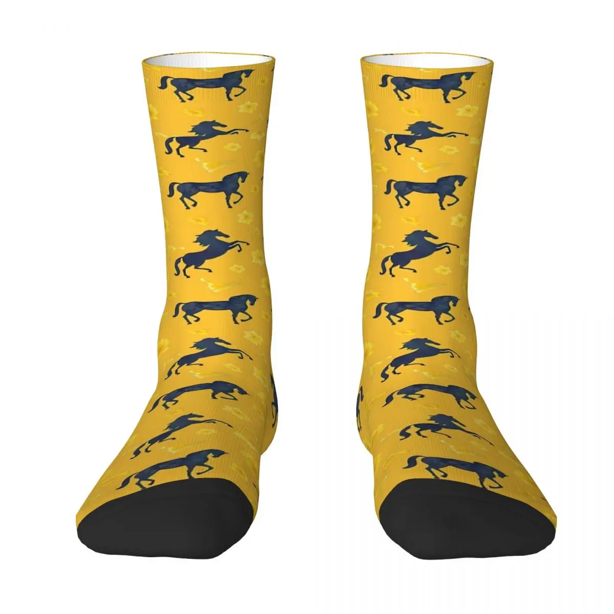 Horse Print Stockings Female Yellow Flower Socks Breathable Casual Socks Spring Outdoor Sports Anti Skid Graphic Socks Gift