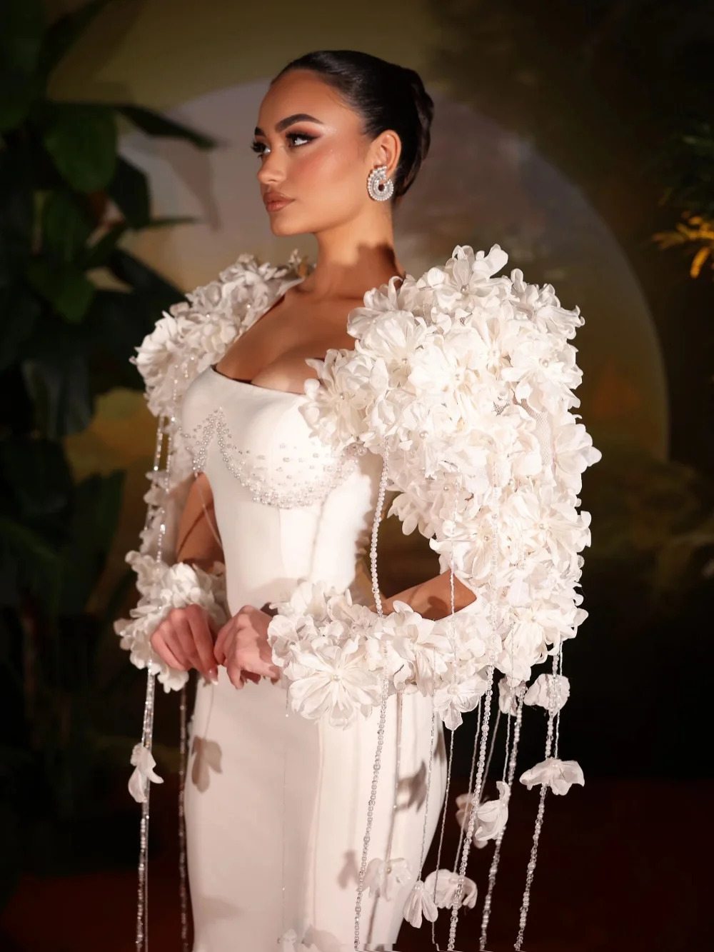 تسلق اللؤلؤ شرابة فستان الزفاف ثلاثية الأبعاد الأزهار الساتان حورية البحر فستان زفاف جديد مخصص حالمة الطابق طول فساتين للعروس #3