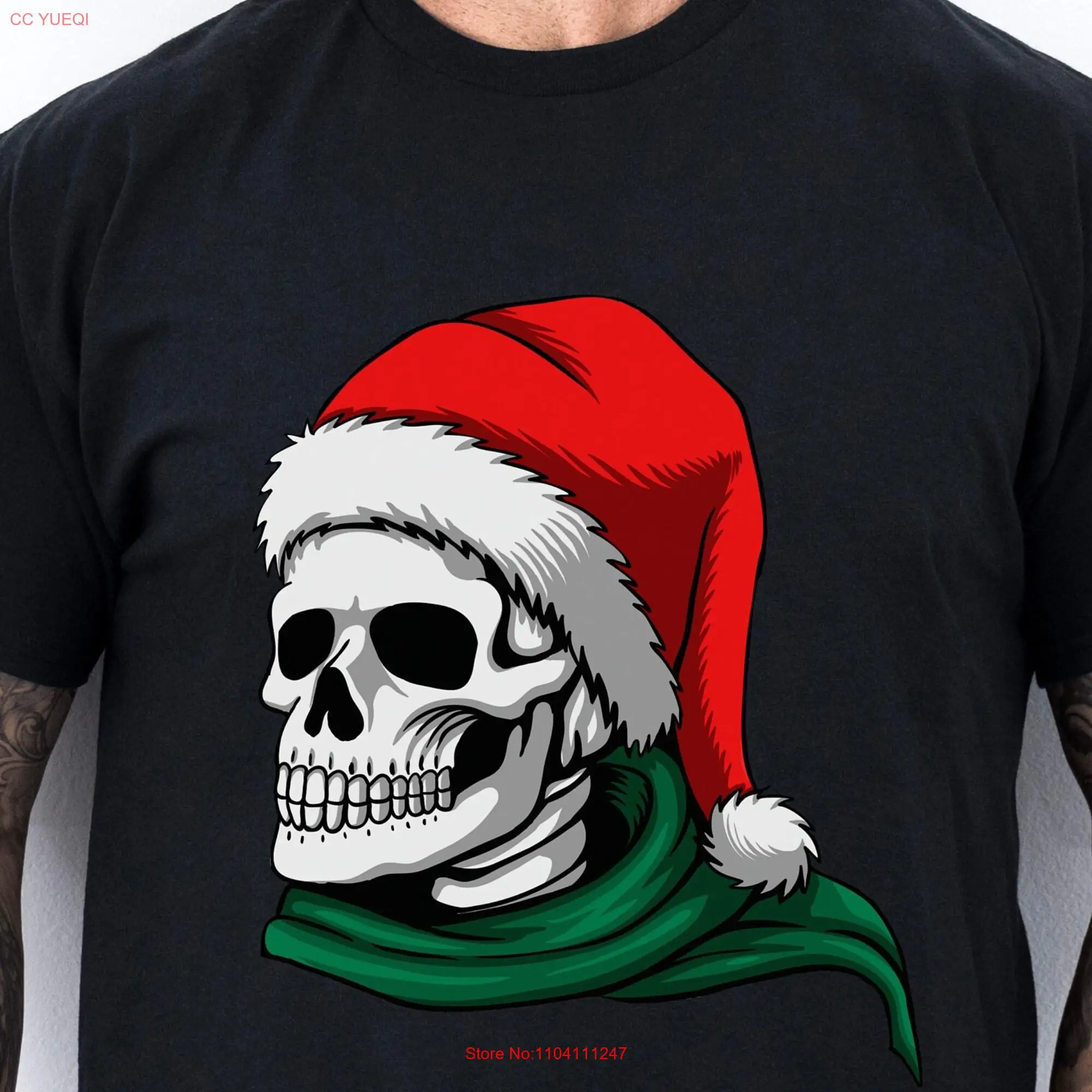 Santa Skeleton Skelly T Shirt Holiday Humor Unique Idea long or short sleeves