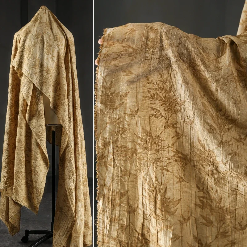 Camel Colored Bamboo Cotton and Linen Jacquard Fabric Stir Fried Washed  Bamboo  and Linen To Create A Textured Clothing Fabric