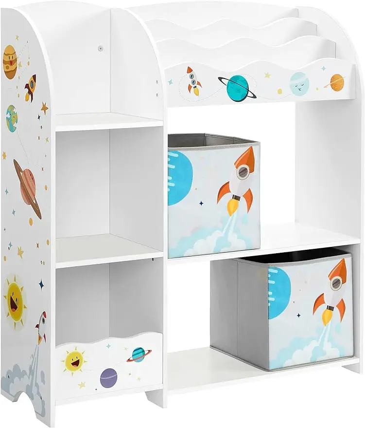 Toy and Book Organizer for Kids,2 Storage Boxes, for Playroom, Children’s Room, Living Room, White