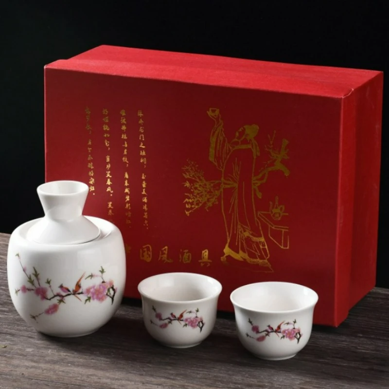 

Japanese Style Sake Set Vintage Ceramic Hand Painted Sake Pot Traditional Bottle Pot Cups Kitchen Dining Barware Set in Gift Box