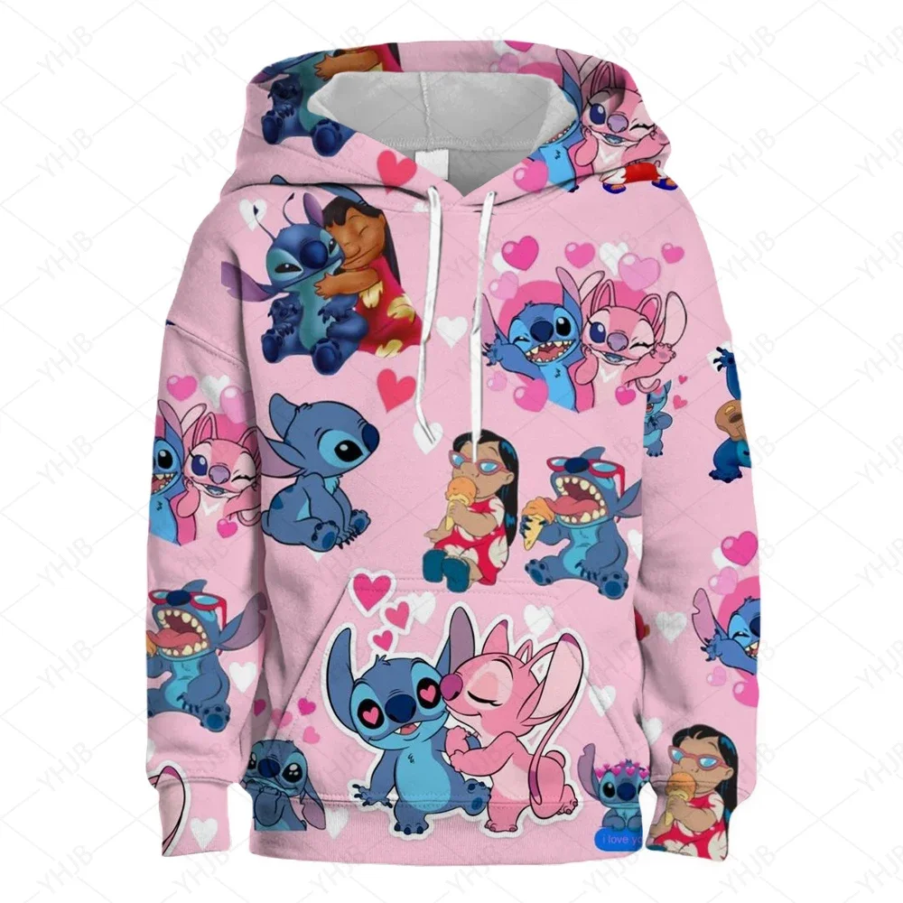 Sweat à capuche dessin animé Disney Stitch pour femme, vêtements de couple, arc d'anime, nouveau style, à la mode et décontracté, automne et hiver