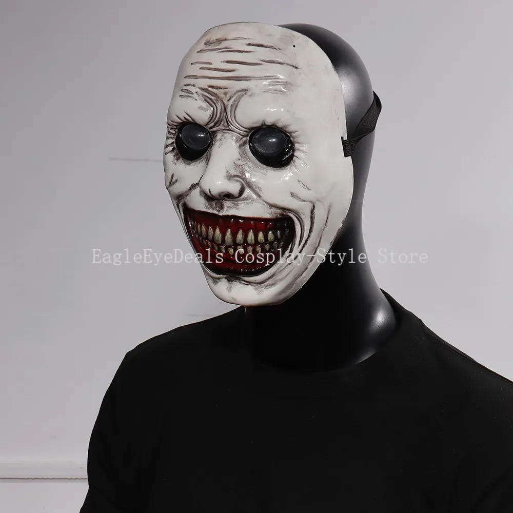 Exorcist Cosplay Smiling Face Demon White Eyes Realistic Mask Horror Scary Evil Creepy Ghost Zombie Skull Halloween Costume Prop