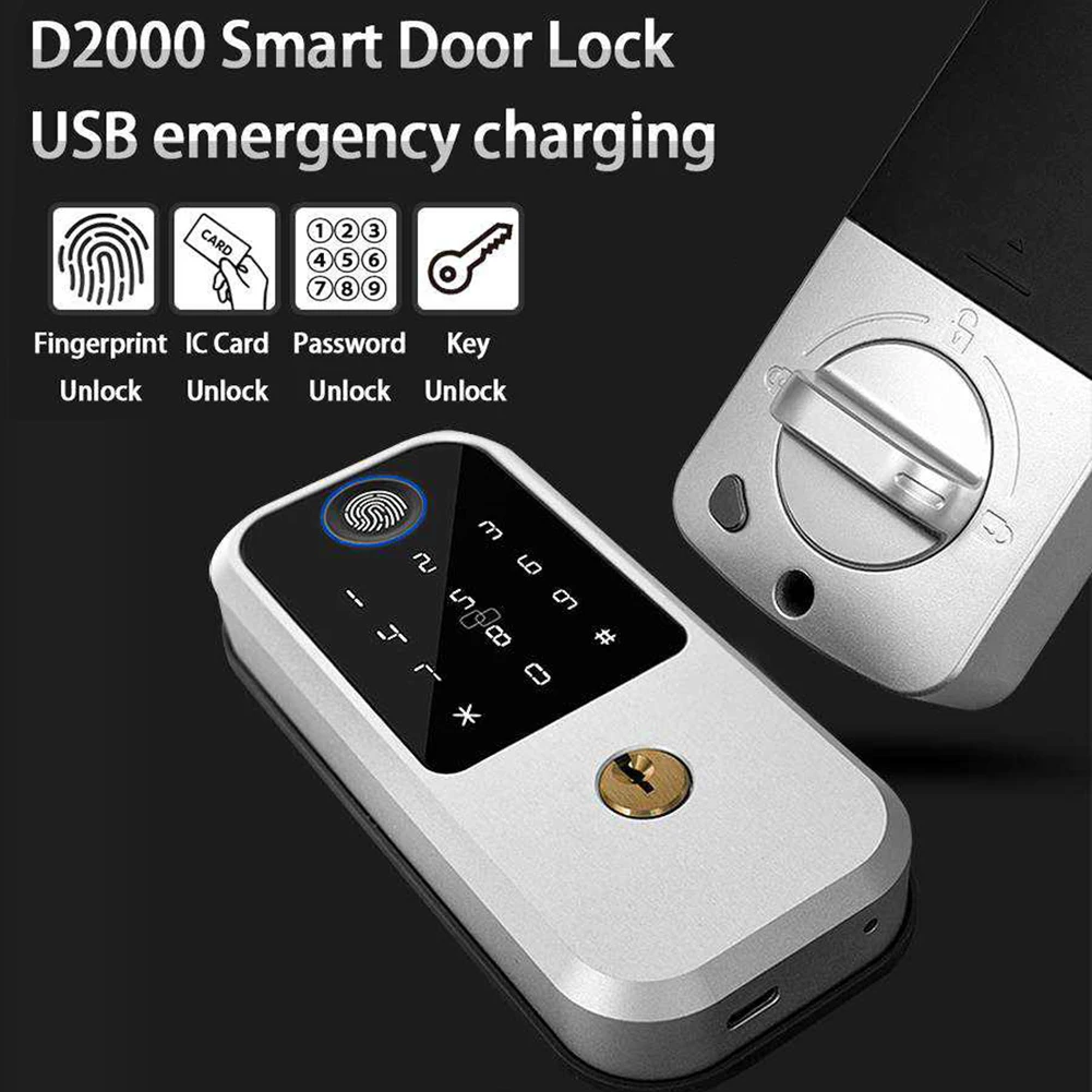 Biometric Electronic Door Lock Smart Digital Fingerprint Locks Anti-Peeping Keypad Deadbolt Passcode RFID Card Type-C Charging