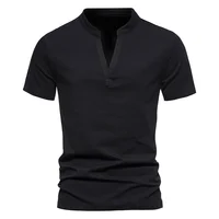 MRMT 2024 nueva camiseta para hombre, camiseta de manga corta con cuello en V profundo para hombre, camisetas con parte inferior elástica, camiseta pequeña con cuello levantado
