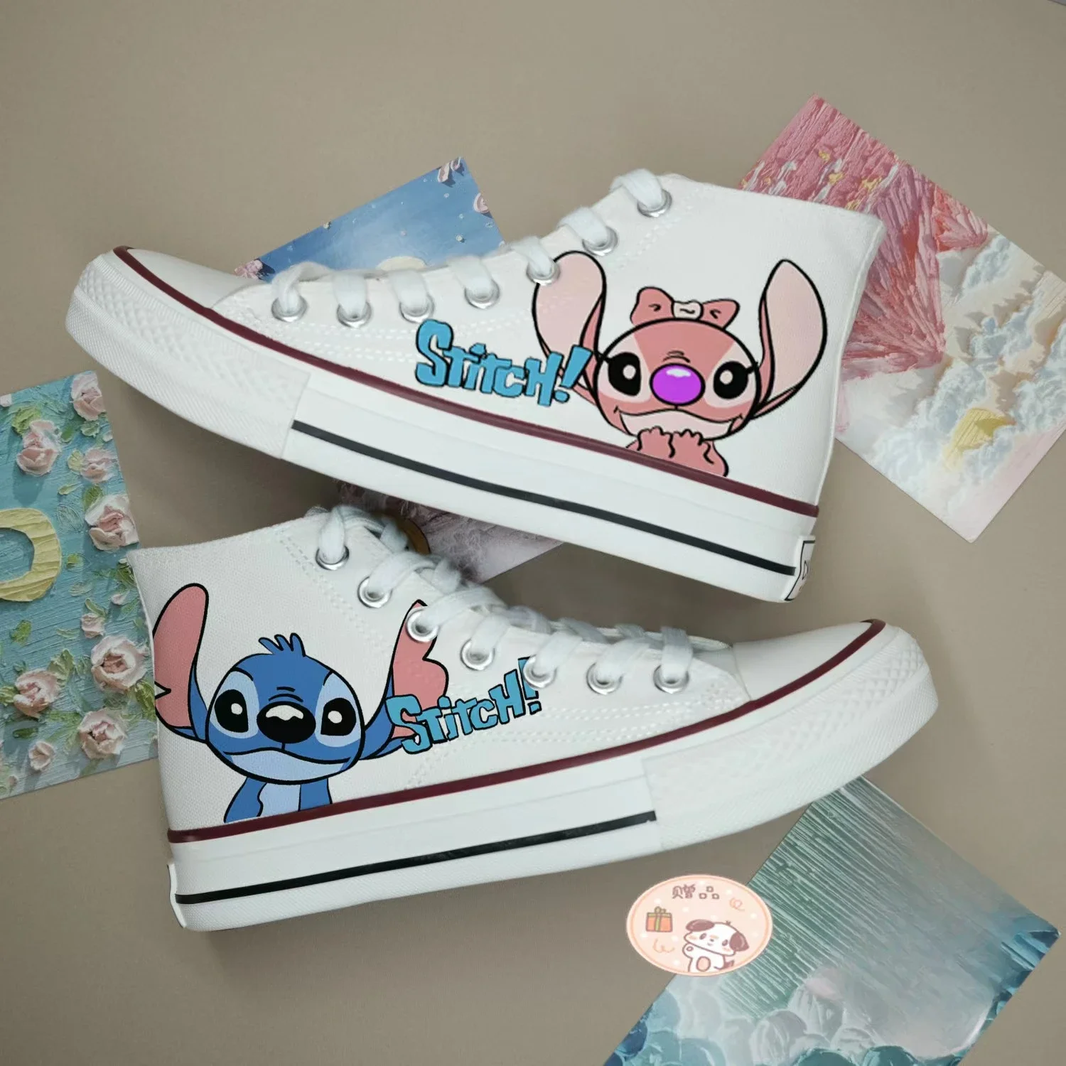 2024new Stitch dziecięce brezentowe buty Disney chłopcy dziewczęta wysokie trampki Graffiti wszechstronne buty dla par urodziny prezenty