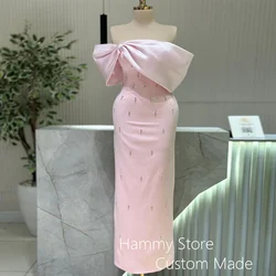 Pink Evening Dress Off Shoulder Strapless Crystal Beading Ankle Length Straight Saudi Arab Prom Dresses Customized Party Gown