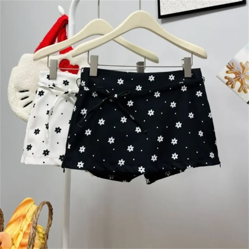 Polka Dot Short Skirt Ladies Summer Clothes Lace Up Dress High Waisted Flesh Blocking A-line Skirt Sweet Versatile Skirt