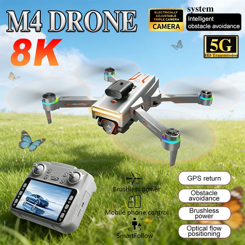 

New M4 Drone 8K HD 3-Camera Aerial Photography Omnidirectional Obstacle Avoidance 4.5" RC Headless Mode 360° Flip Quadcopter Toy