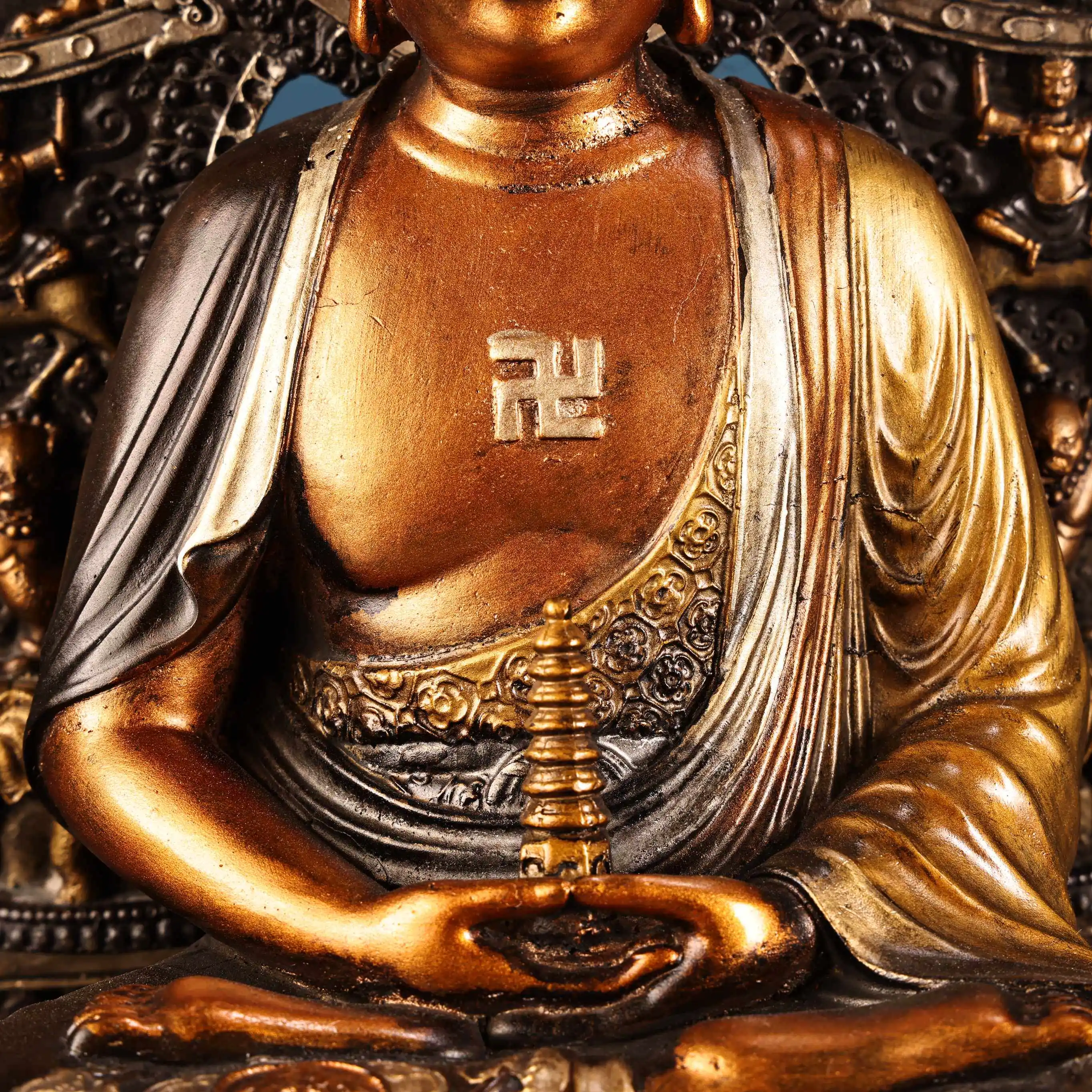 Copper Painted Amitabha Buddha Medicine Buddha Shakyamuni Statue Serene Face Fine Craft Heavy Patina