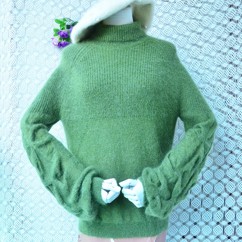 Ladies Women Spring Autumn Fashion Thin Soft Hairy Mohair Wool Knitted Long Sleeves Turtleneck Slim Jumper Sweater Pull Tops