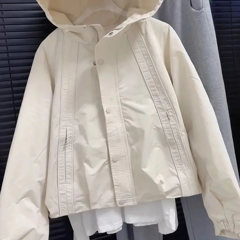 Cappotto casual allentato da donna di moda 2026 Giacca antivento con temperamento femminile primaverile online Be All-match Capispalla con cappuccio per celebrità