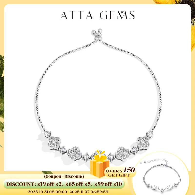 สร้อยข้อมือโมอิสซาไนต์ดีไซน์ดาว ATTAGEMS สำหรับผู้หญิง เงินแท้ S925 ปรับขนาดได้ 24 ซม. สายแบบกล่อง ของขวัญวันเกิดเสริมโชค เครื่องประดับ