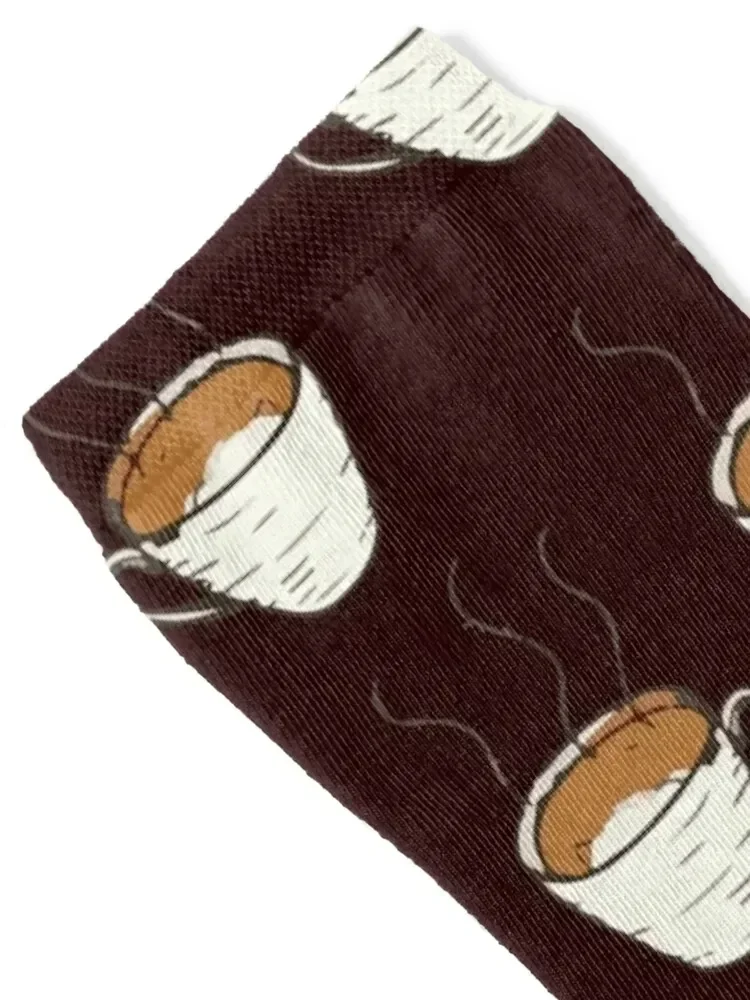 Coffee Cup seamless pattern dark brown background Socks New year's Rugby loose gifts Women's Socks Men's