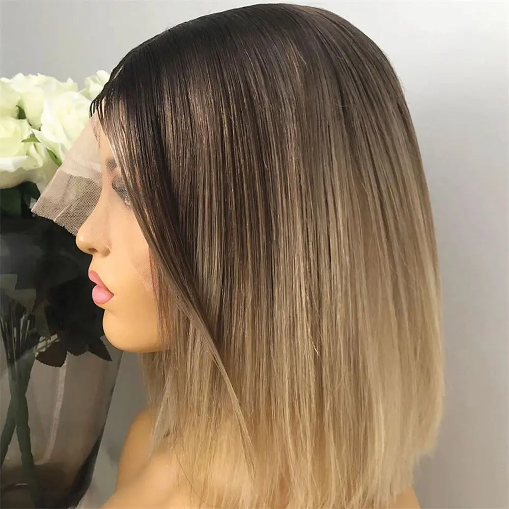 الكتف الطبيعي مستقيم شعر مستعار فوتورا مرونة العسل شقراء أومبير الاصطناعية الدانتيل الجبهة الباروكات الجذور الداكنة فراق الأوسط الباروكات المختلطة #5