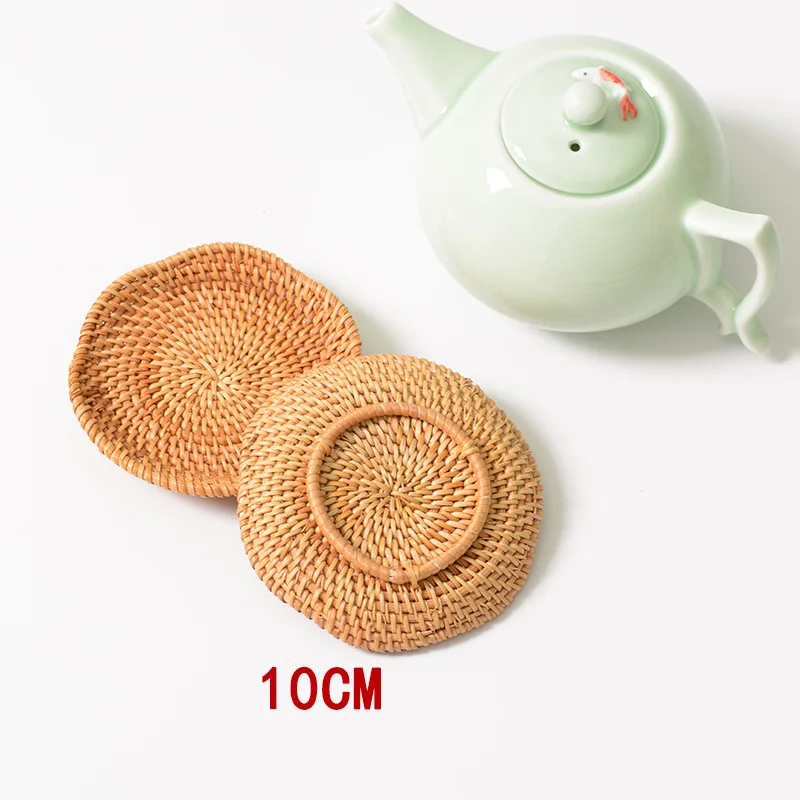 

Insulated Coaster Hand Woven Rattan Lotus Pattern Tableware Mat 10cm