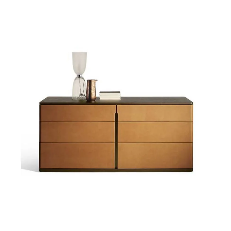 

Italian light luxury marble six-chest cabinet, saddle leather, bedroom locker