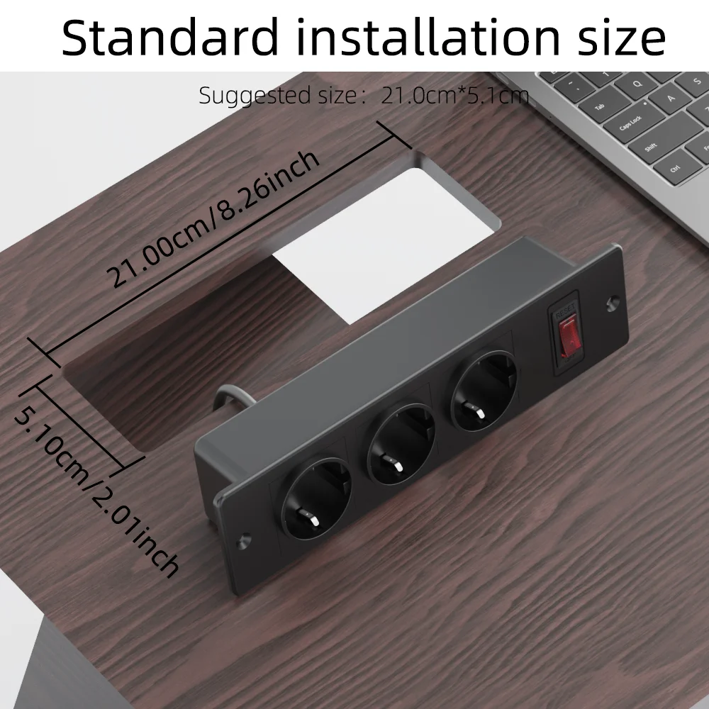 Recessed Power Strip 3 AC Outlets with Switch 1.5M Extension Cord Socket for Home Office Bedroom Kitchen Living Room Hotel