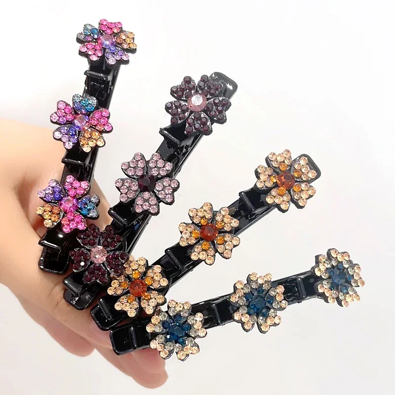 1/4Pcs Korean Style Acryli Crystal Flowers Hair Clips Braid Hairpins for Women Girl Clip Bangs Side Barrettes Hair Accessories