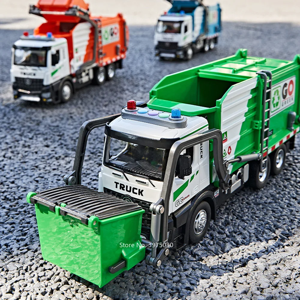 1:18 Electric Sanitation Garbage Truck Toy Cars Model Light Sound Miniature Vehicle Doors Opened Car Children\'s Educational Toys