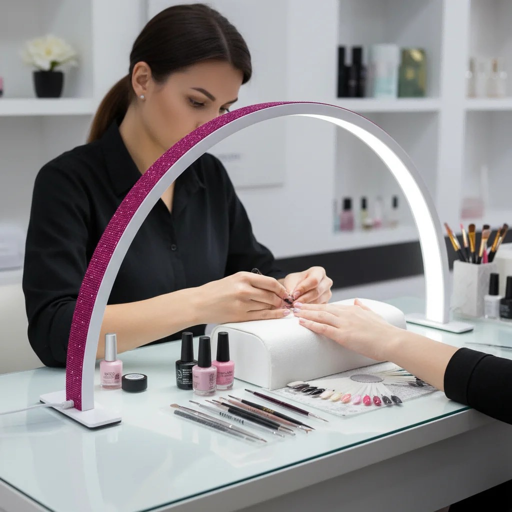 

Arch 75cm Half Moon Lamp Nails with Leoparded Diamond 45W High Bright Diffuse Light Eye Protect Table Lamps for Manicure Salon