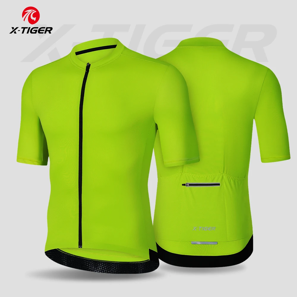 X-TIGER Men\'s Short-Sleeve Cycling Jersey Bright Elastic Cool Refreshing Summer Bike Clothing Bicycle Jersey Breathable Shirt