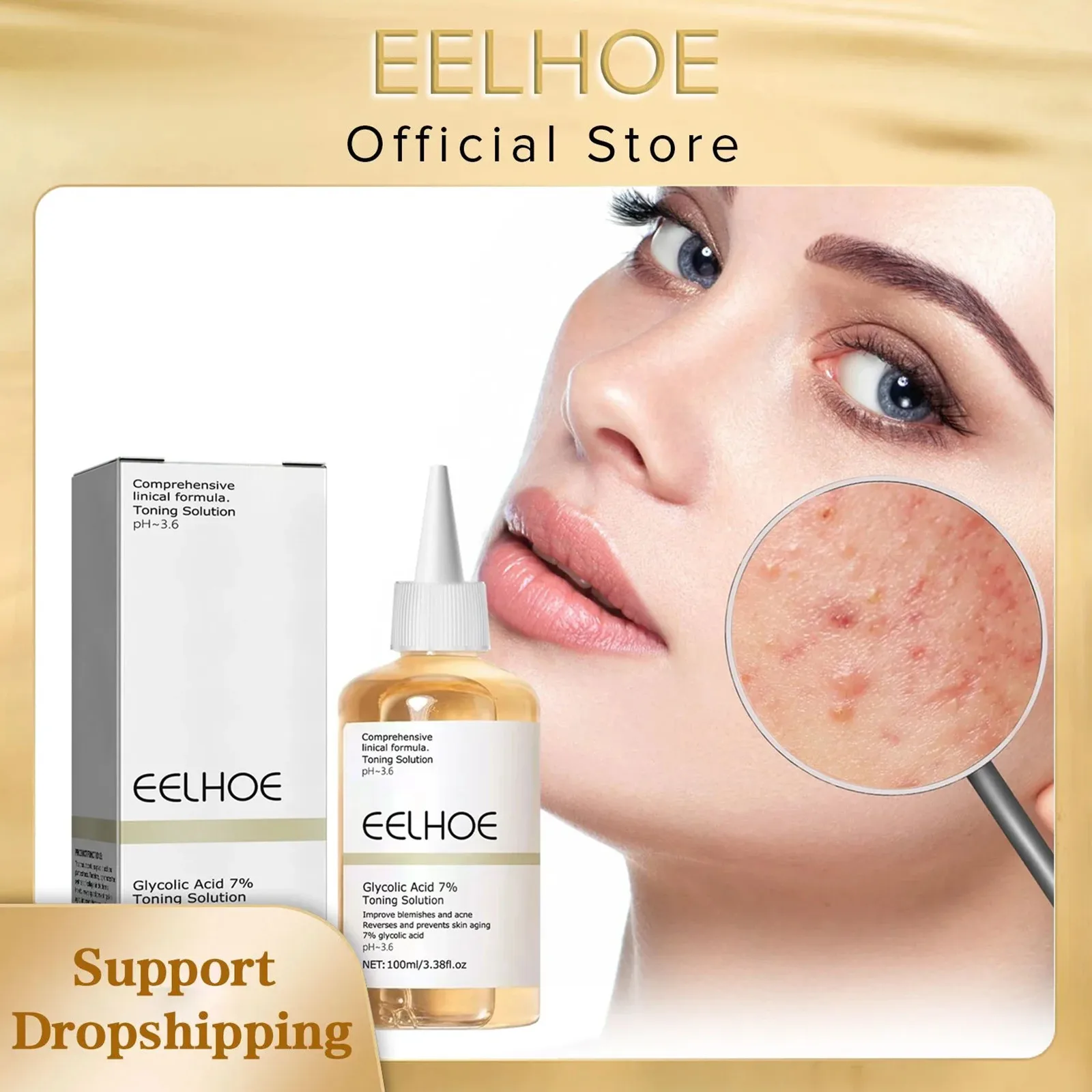 EELHOE el ácido glicólico 7% solución tonificante 100ml reduce los poros reparación aceite Facial nutre suave ácido glicólico tóner esencia Facial
