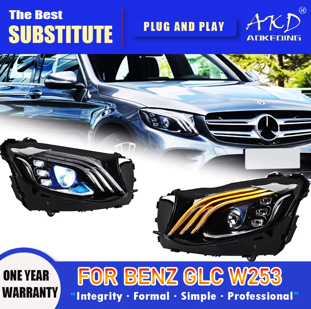 AKD Head Lamp for Benz GLC W253 2016-2019 LED Headlight GLC300 GLC260 DRL Turn Signal High Beam Angel Eye Projector Lens