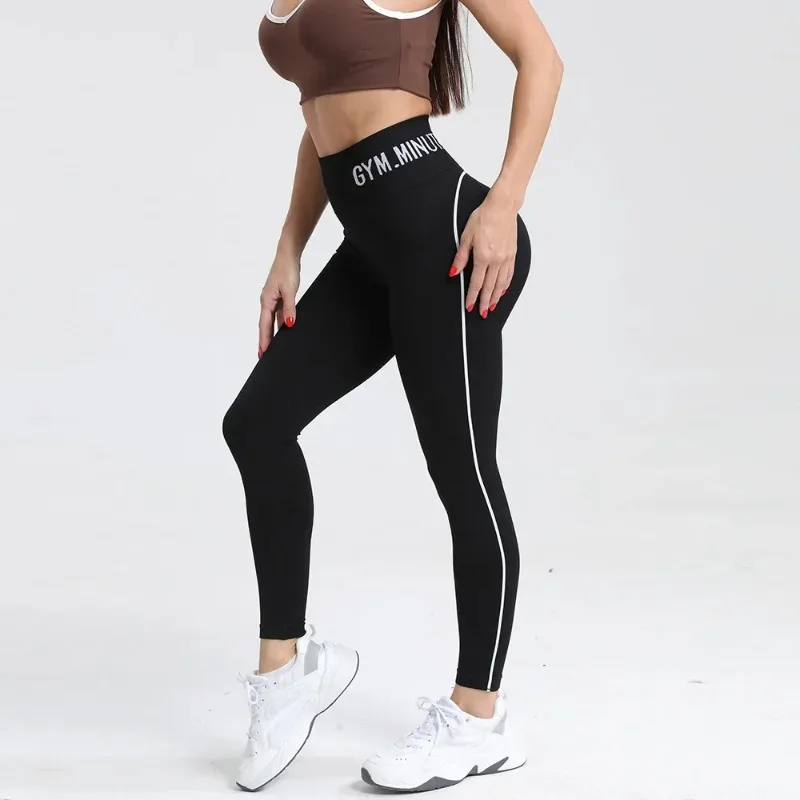 New Color-Blocking Letter Leggings Women Gym High Waist Yoga Pants Seamless Hip Lift Fitness Tights Quick Dry Workout Pants