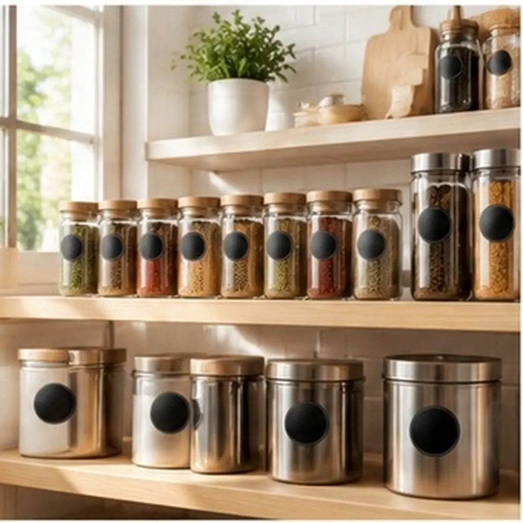 2Sets Spice Labels Stickers Round Preprinted Waterproof Adhesive Tear Resistant for Kitchen Jars Caps Food Containers