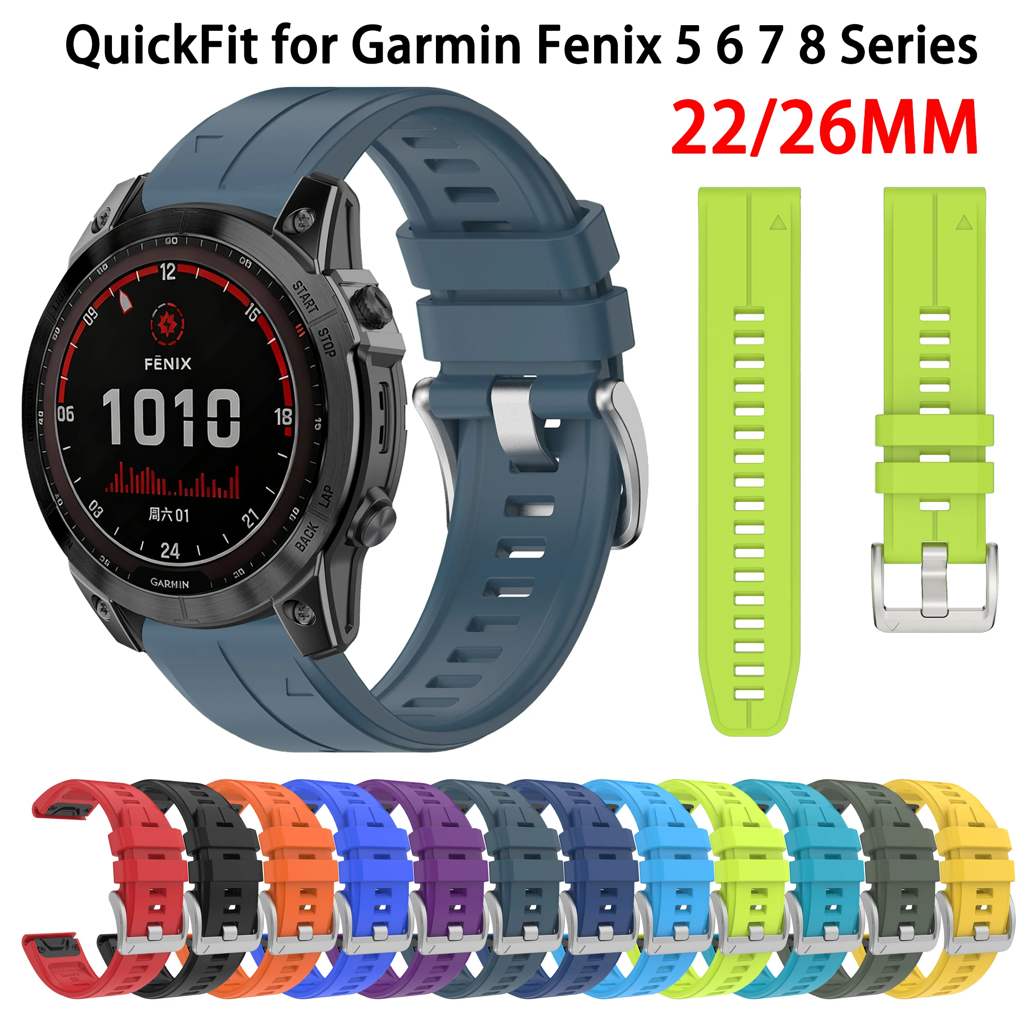

QuickFit 22mm 26mm Soft Silicone Strap for Fenix 5 5X 6 6X 7 7X Pro Fenix 8 Epix Gen 2 Pro Tactix 8 47 51mm 965 Bracelet