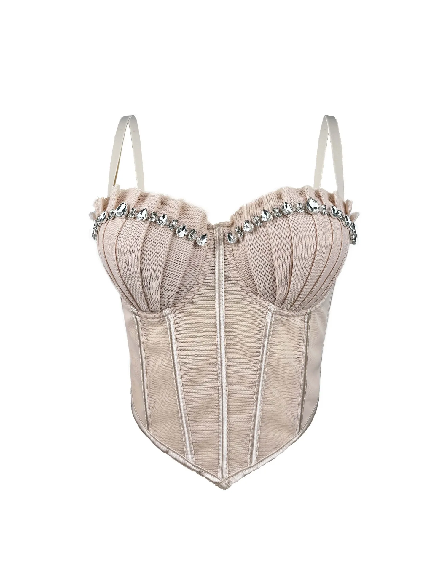 French pleated diamond high-end camisole, prom party corset, elegant and fashionable women's corset