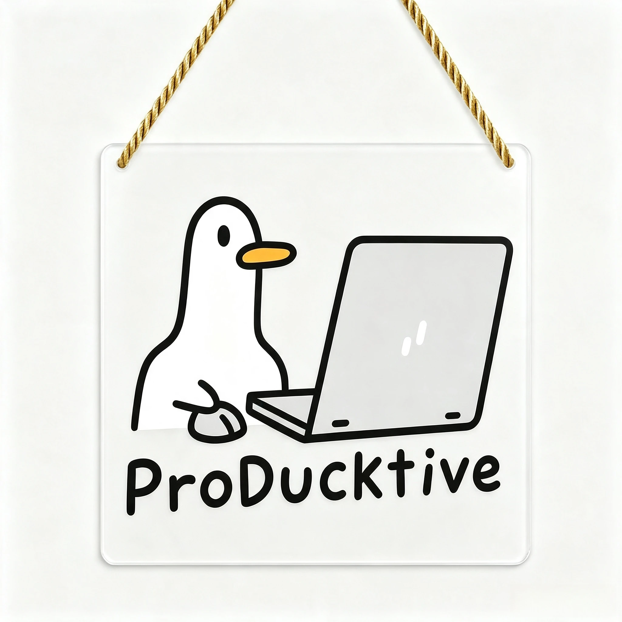 ProDucktive Cartoon Duck Laptop Acrylic Hanging Sign Office Wall Decor,Funny Duck ProDucktive Pun Acrylic Hanging Plaque Workspace Decor
