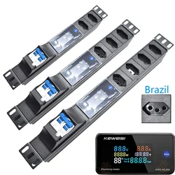 Network Cabinet Rack Smart Brazil Power Strip Distribution Unit 2/3/4/5/6/7/8 Socket with Ampere/Volt/Watt Digital Display Meter