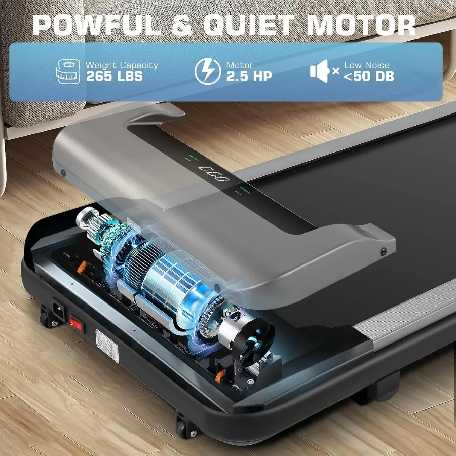 Walking Pad Laufband 2,5 PS Leises Laufband unter dem Schreibtisch mit breitem Laufband Tragbare Laufbänder für das Heimbüro Kleine LED-Dis