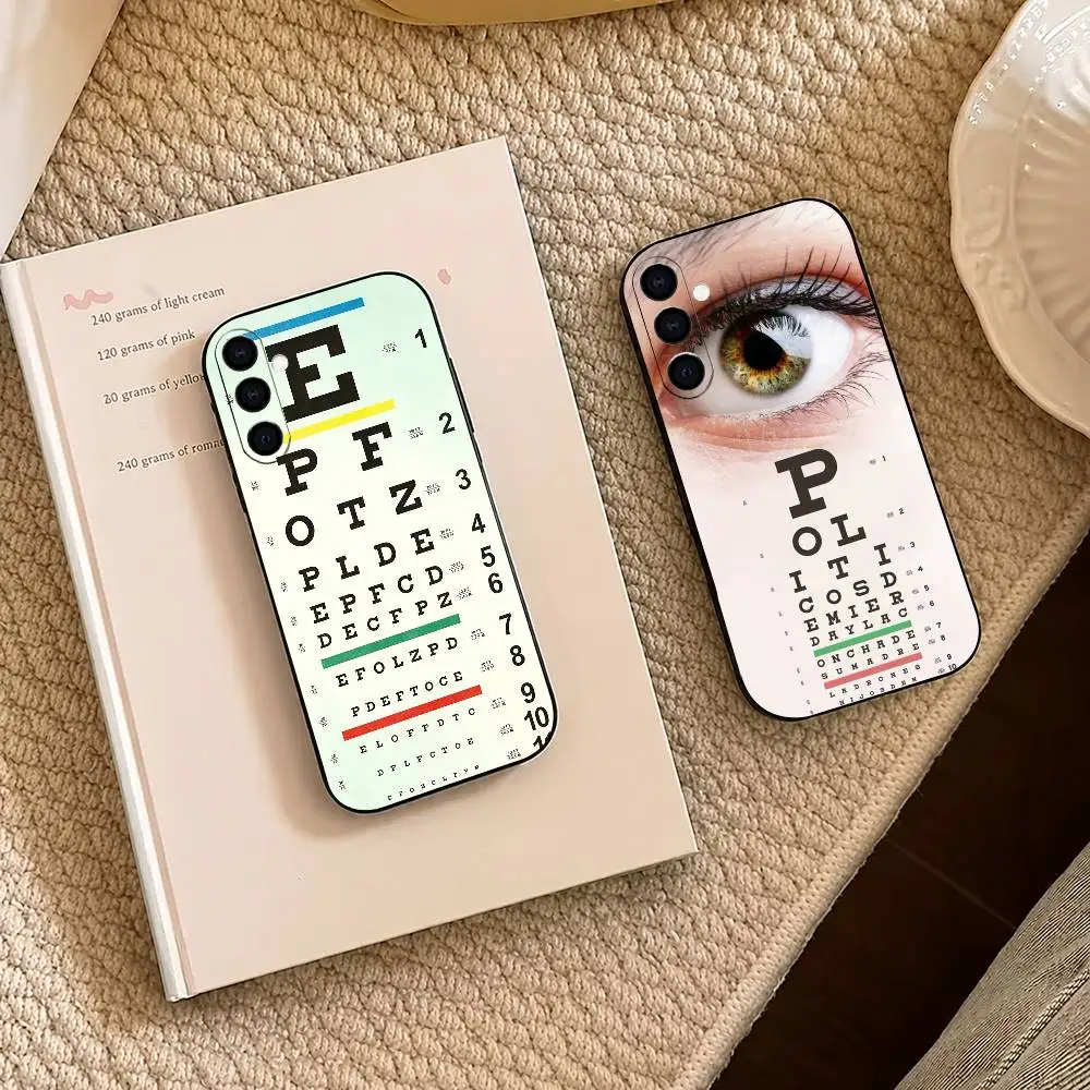 Medical Eye Vision Chart Phone Case Black Silicone Soft For Samsung A73,A72,A71,A70,A53,A52,A51
